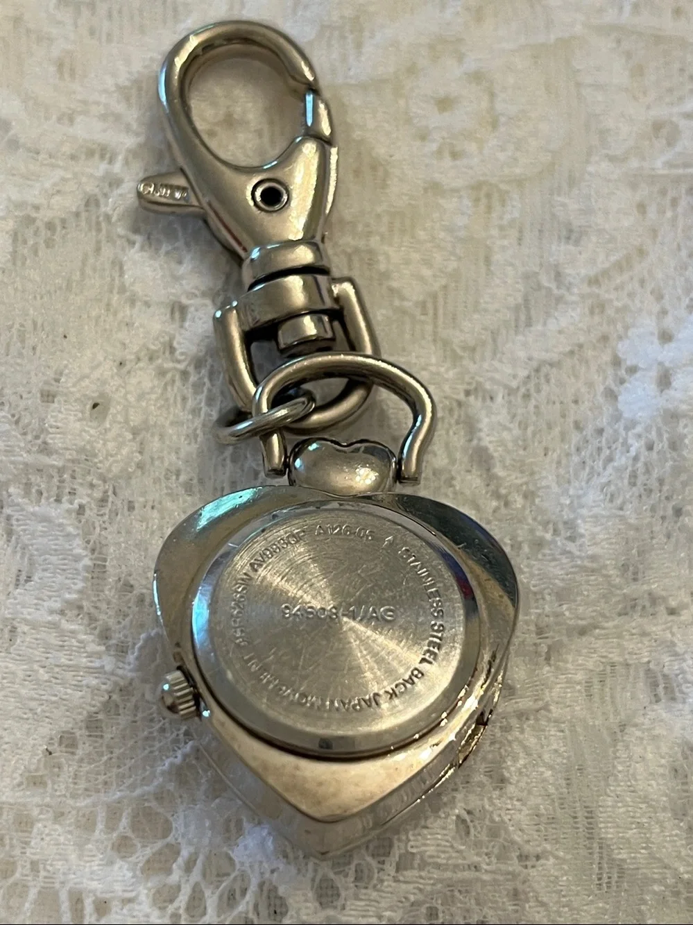 Heart Locket Keychain Watch Charm with Turquoise Accent